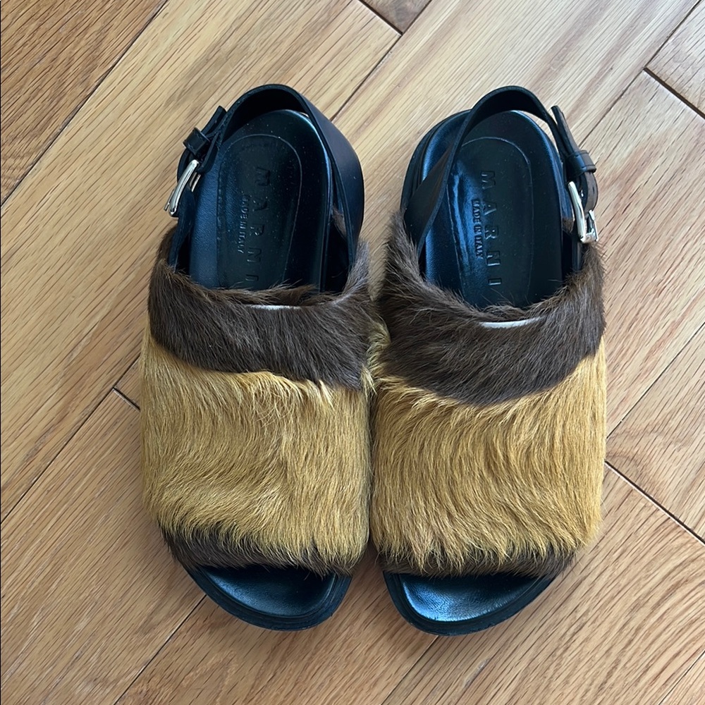 Marni Black and Brown Fur Sandals
